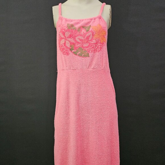 70s Pink Floral Terry Cloth Beach Dress - Picture 2 of 13